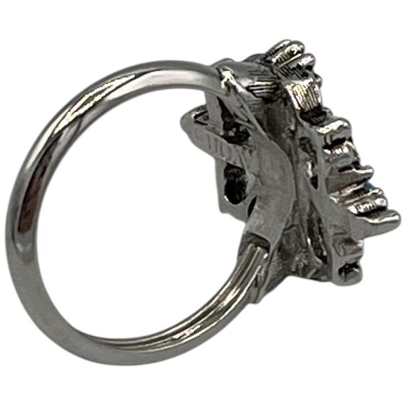 Vintage Avon Silver Tone Hematite Ring with Faux Turquoise Size 7.5 - Picture 8 of 10